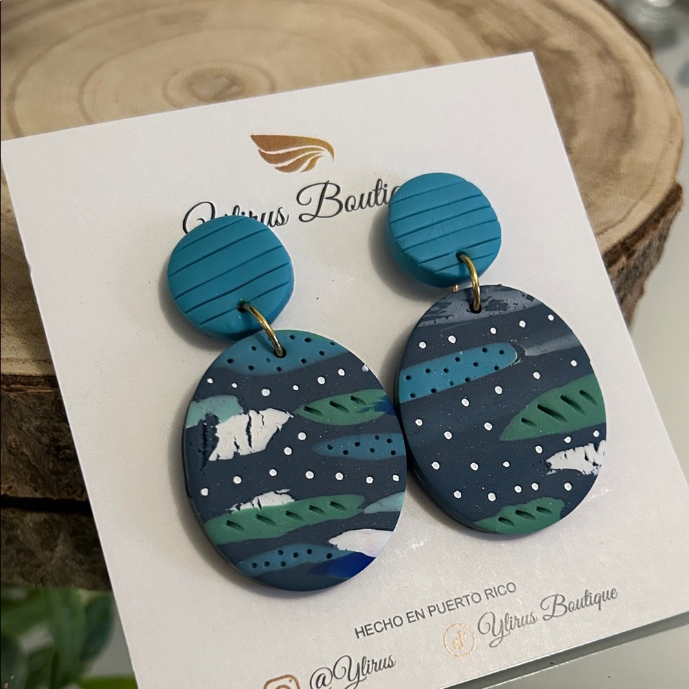 Blue and Green Patterned Earrings